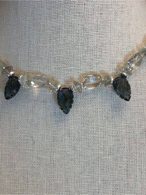 SALE Light Green Amethyst Necklace with Stone Leaf Drops & Sterling Silver